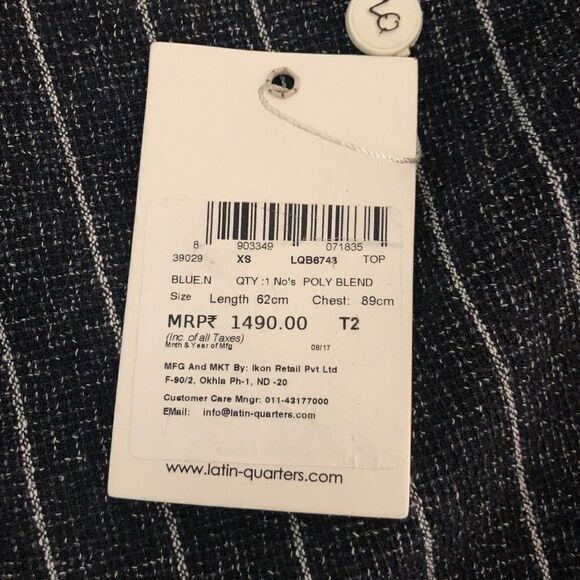 LATIN QUARTERS Blouse Blue/White Striped P… - Picture 6 of 7